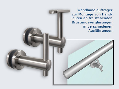 Handlaufträger zur Befestigung des Handlaufes an Glas