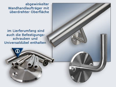 abgewinkelte Wandhandlaufträger ohne Abdeckrosette.